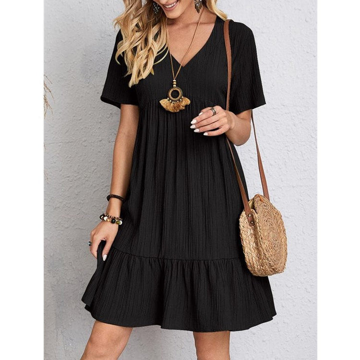 Damen V-Ausschnitt Sommerkleid mit voluminösem Saum Drune