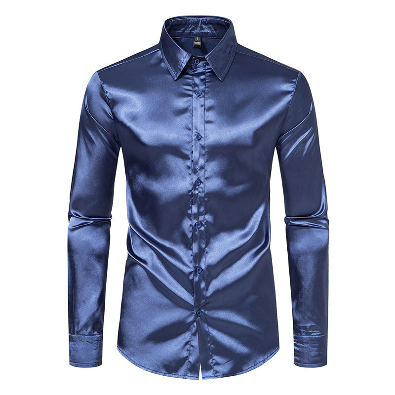 Herren Elegantes Satin-Hemd mit modernem Kragen und feiner Textur Drune