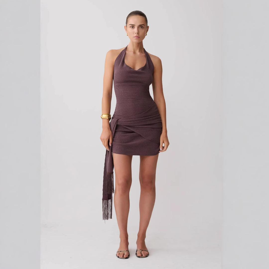 Damen Neckholder Minikleid mit figurbetonender Drapierung Drune