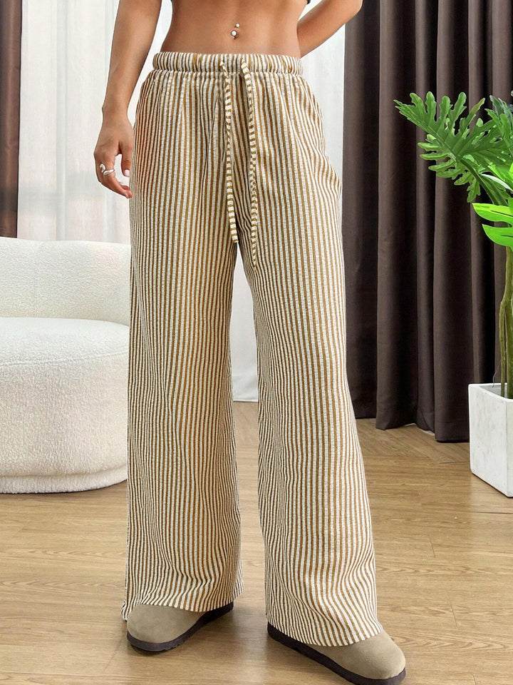 Damen lässige hohe Bundhose mit gestreiftem Design Drune