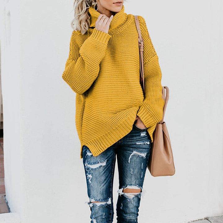 Damen Kuscheliger Strickpullover mit hohem Kragen und lässigem Schnitt Drune