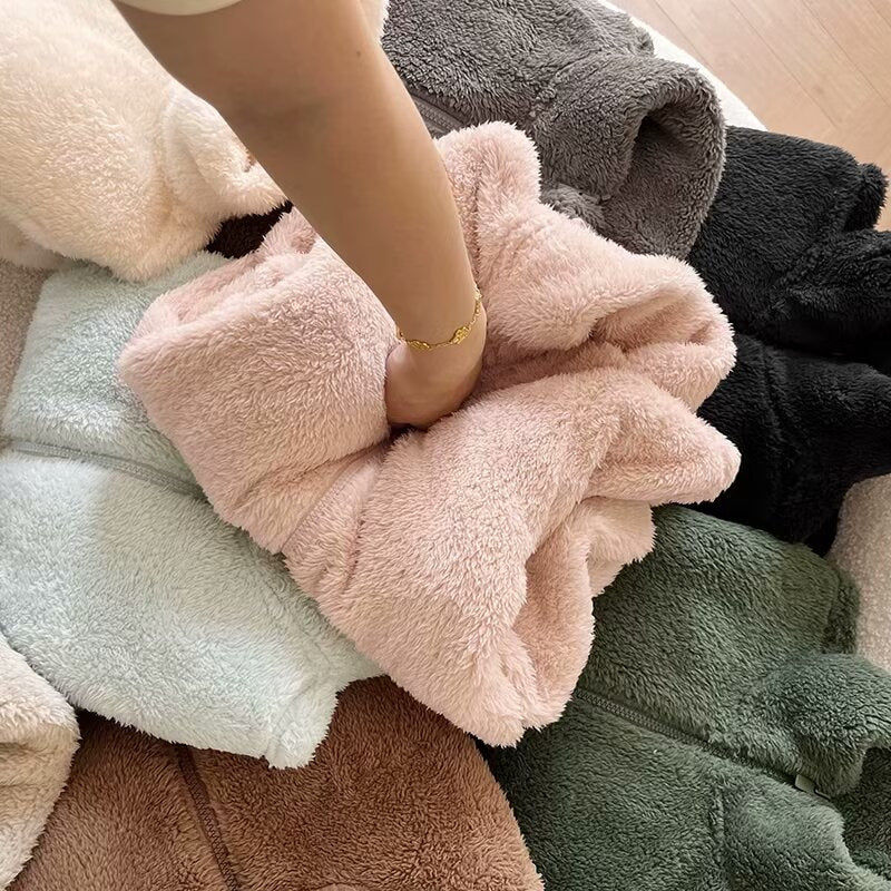 Damen Flauschige Fleecejacke mit hohem Kragen und Reißverschluss Drune