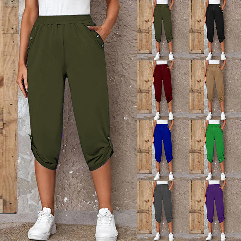 Damen Bequeme Culotte-Hose mit dekorativen Knopfdetails Drune