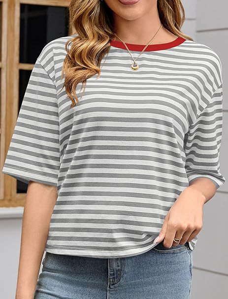 Damen lässiges Streifen-T-Shirt Drune