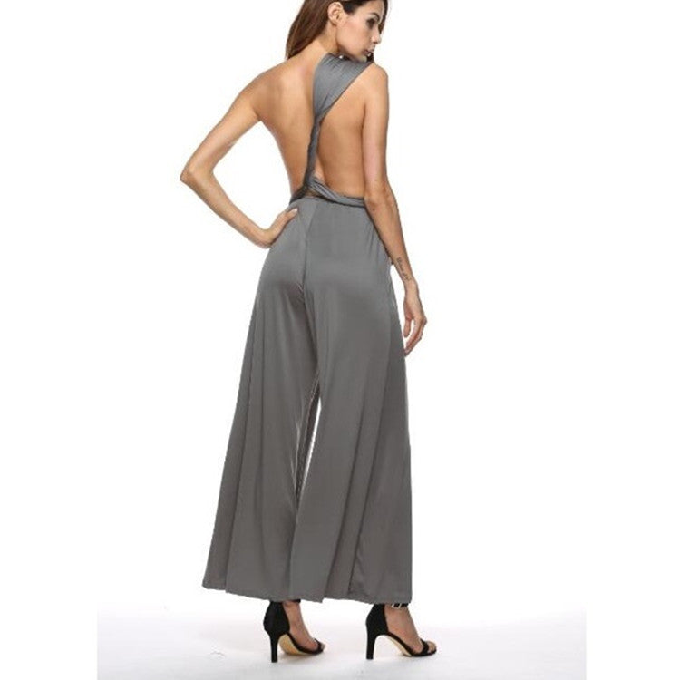 Damen eleganter Jumpsuit mit tiefem V-Ausschnitt und innovativer Wickeloptik Drune