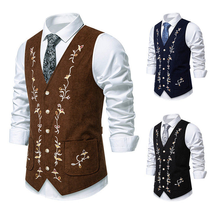 Herren elegante Weste mit floralem Stickdesign Drune