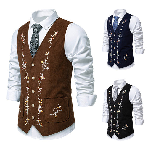 Herren elegante Weste mit floralem Stickdesign Drune