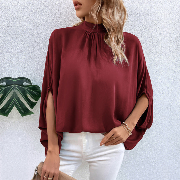Damen Bluse mit Stehkragen und seitlichen Schlitzen Drune