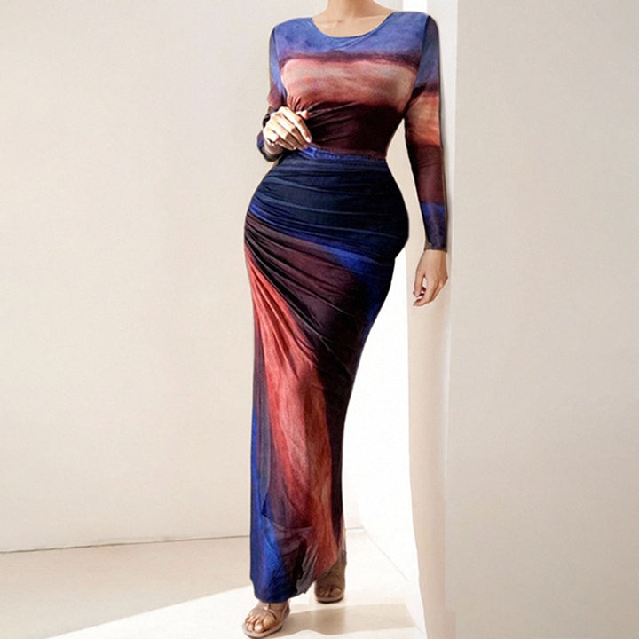 Damen Elegantes Maxikleid mit raffiniertem Drapierungseffekt und langem Arm Drune