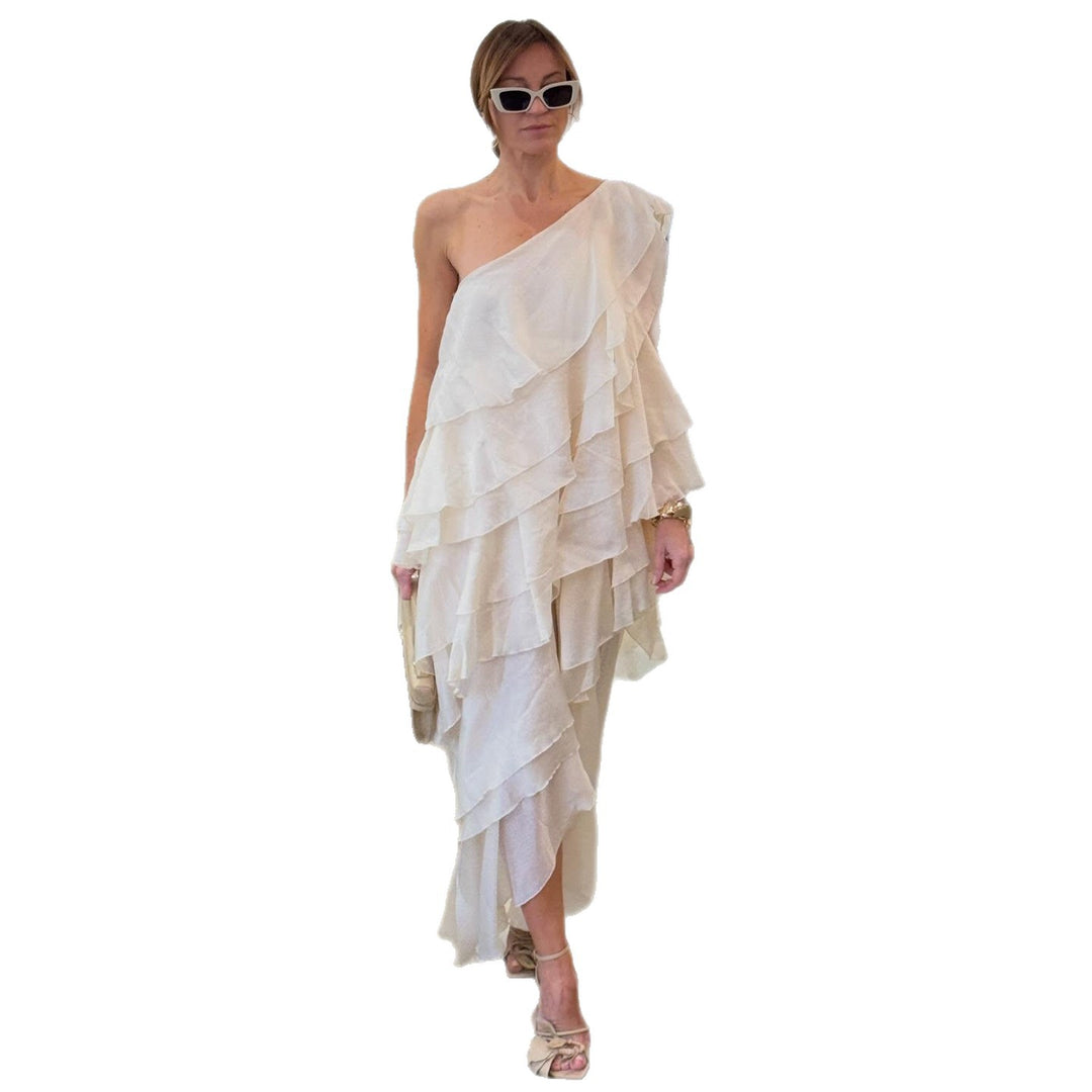 Damen Maxikleid mit mehrlagigem Rüschendesign und asymmetrischem Saum Drune