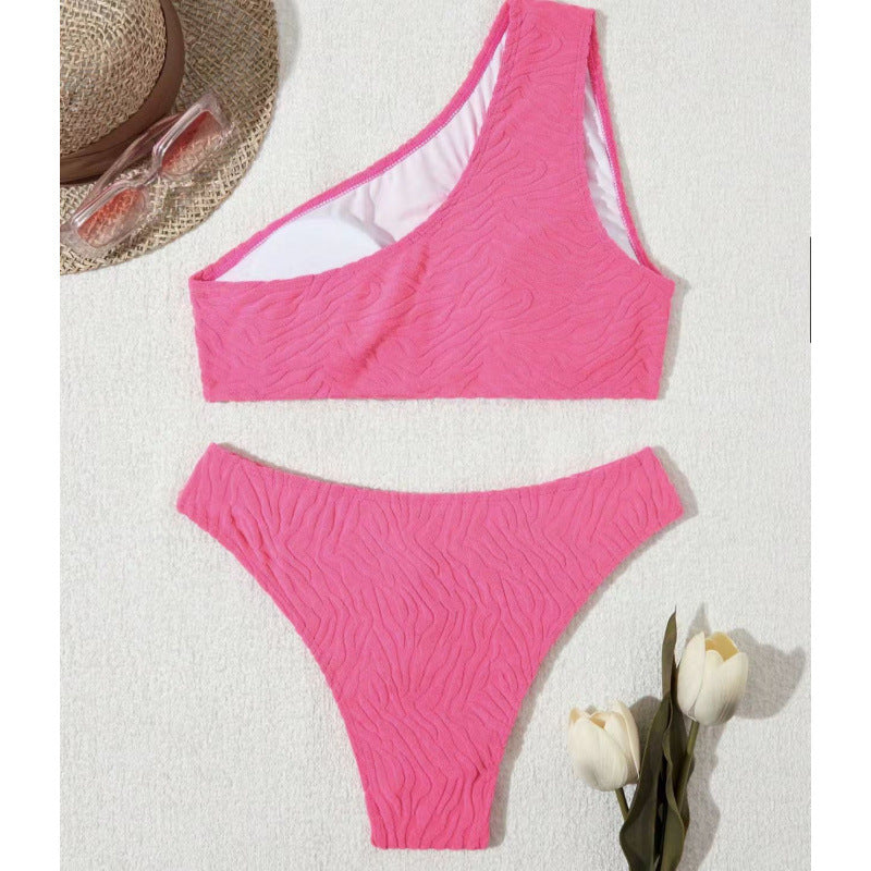 Damen Einseitiger Bikini im modernen Wellenmuster mit asymmetrischem Oberteil Drune