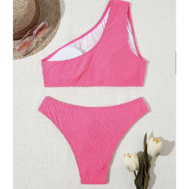 Damen Einseitiger Bikini im modernen Wellenmuster mit asymmetrischem Oberteil Drune