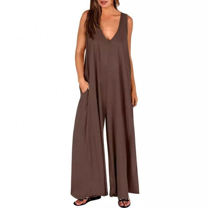 Damen Eleganter, weiter Jumpsuit mit tiefem V-Ausschnitt und praktischen Taschen Drune