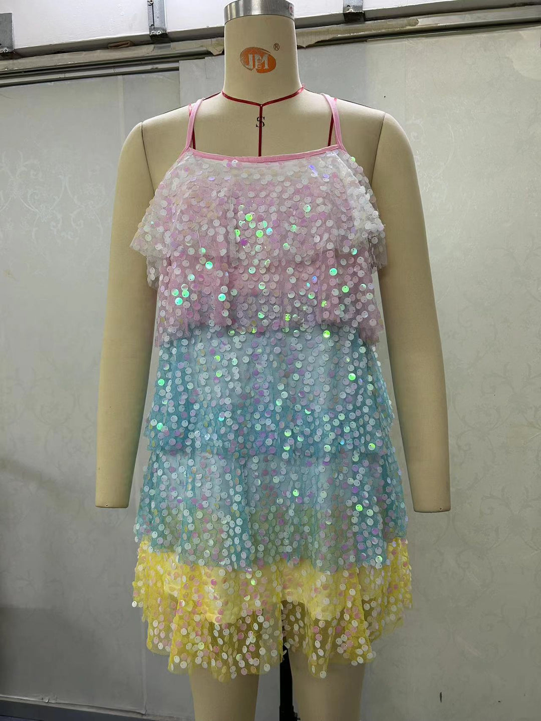 Damen luftiges Sommerkleid mit buntem Paillettenmuster Drune