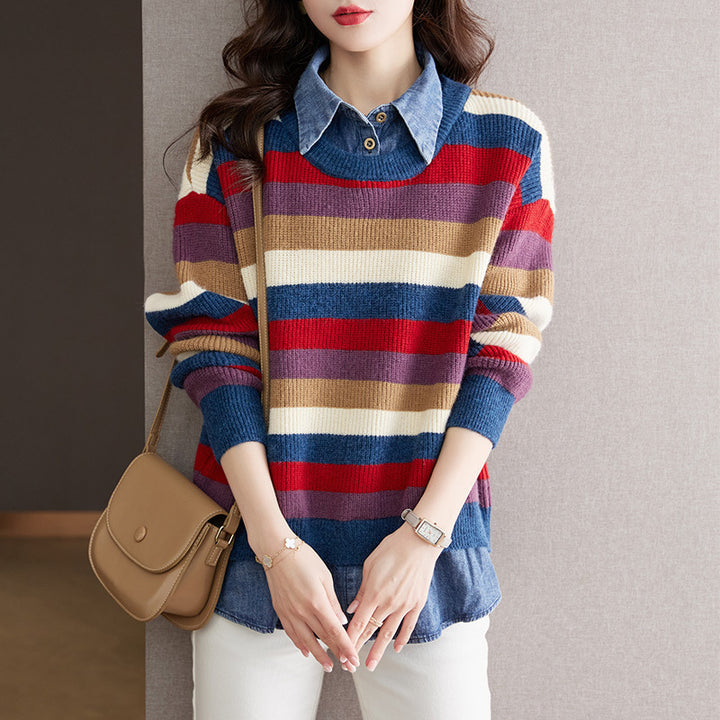Damen gestreifter Strickpullover mit lässigem Schnitt und angenehmem Tragegefühl Drune