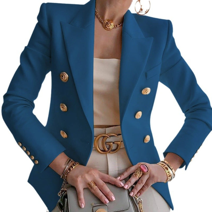 Damen eleganter Blazer mit doppelter Knopfleiste und goldenen Details Drune