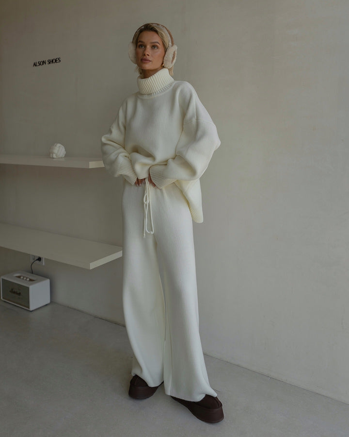 Damen gemütlicher Oversized Pullover mit hohem Kragen Drune