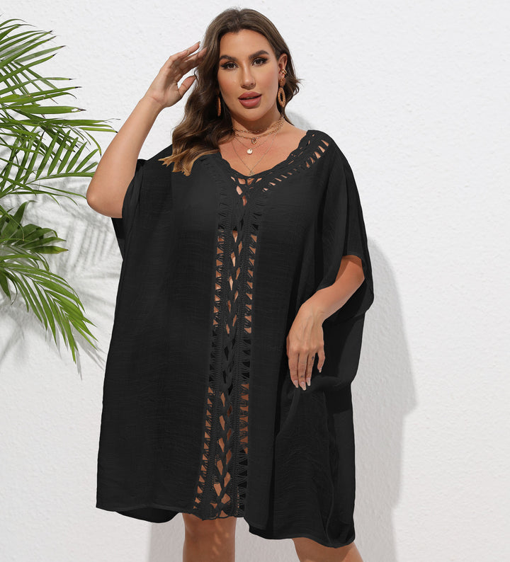 Damen Luftiger Strandkimono mit dekorativer Häkelspitze Drune