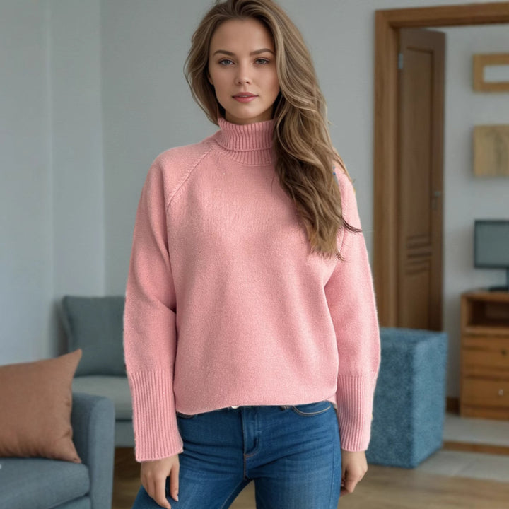Damen eleganter Rollkragenpullover mit strukturiertem Strickdesign und glitzernden Akzenten Drune