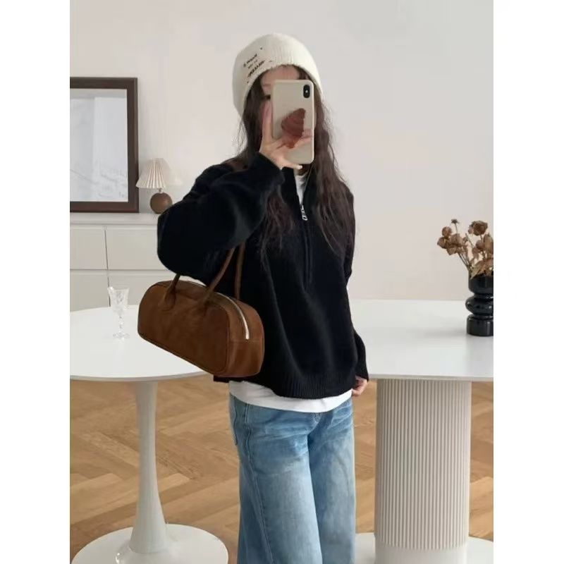 Damen modischer Pullover mit halbem Reißverschluss Drune