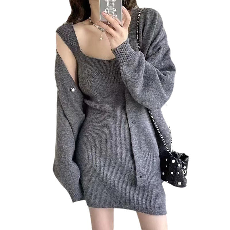 Damen Strickkleid im minimalistischen Design mit abnehmbarer Strickjacke Drune