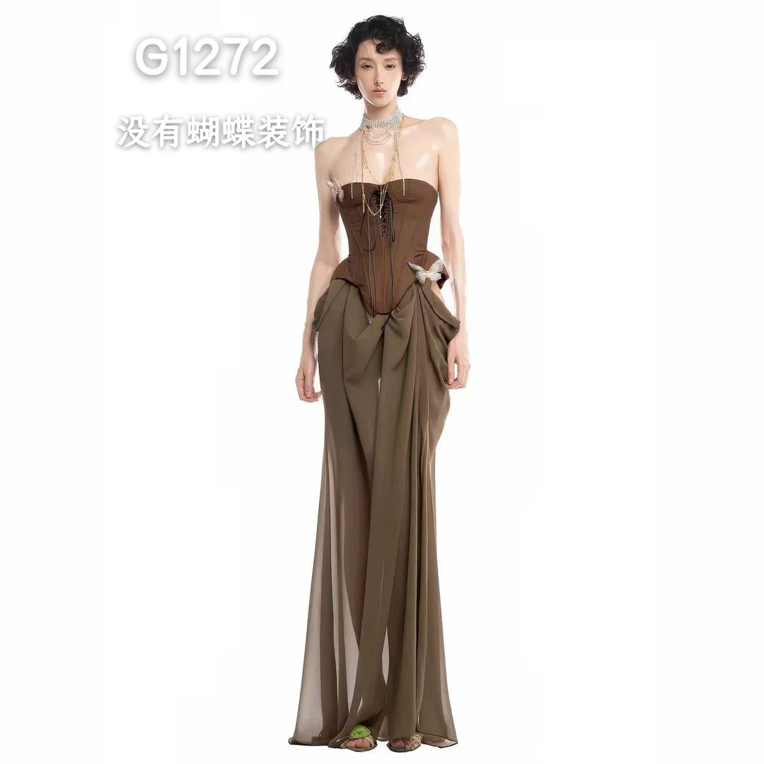 Damen Elegante Corsage-Bluse mit transparenten Ärmeln Drune