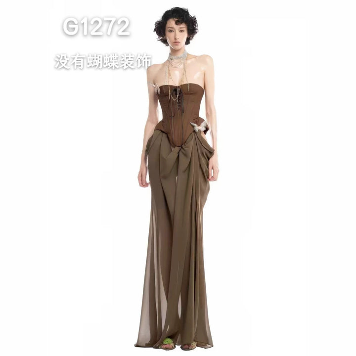 Damen Elegante Corsage-Bluse mit transparenten Ärmeln Drune