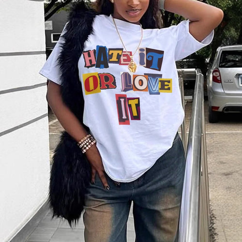 Damen T-Shirt mit auffälligem Schriftzug und lockerer Passform Drune