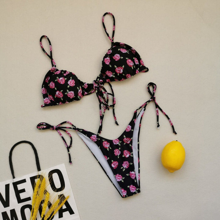 Damen Triangel-Bikini mit verstellbaren Schnürungen und kontrastierenden Akzenten Drune