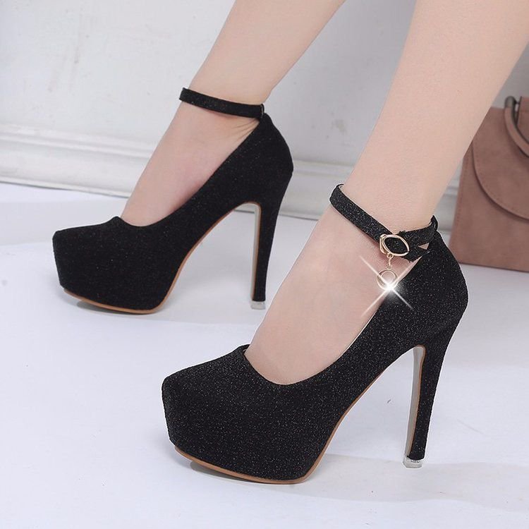 Damen Glitzernde Plateau-Pumps mit feinem Riemchen und elegantem Schmuckdetail Drune