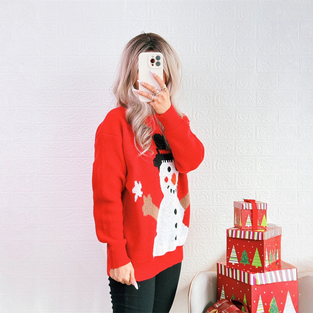 Damen Weihnachts-Pullover mit festlichem Schneemann-Motiv Drune