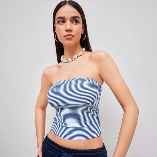 Damen Bandeau-Top mit feinen Streifen Drune
