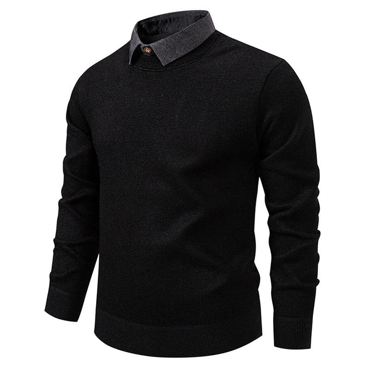 Drune | Herren Strickpullover mit Kontrastkragen