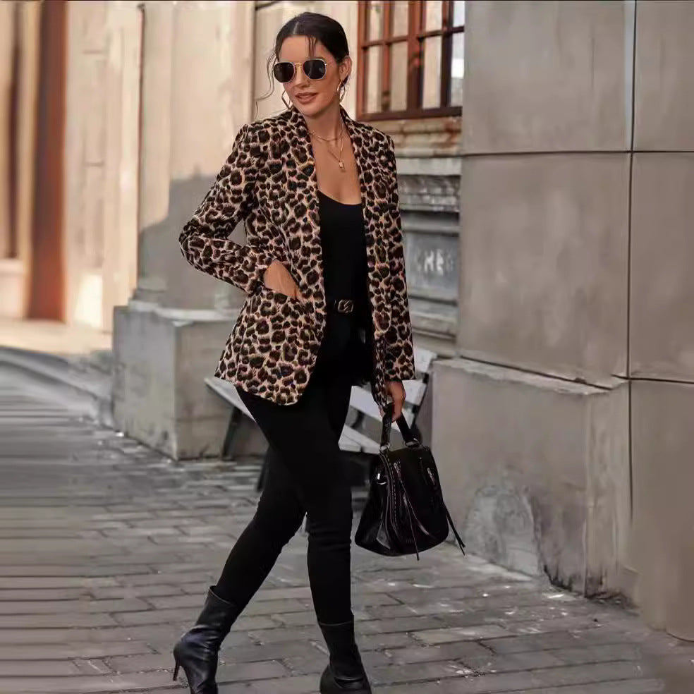 Damen modischer Blazer mit Leopardenmuster und taillierter Passform Drune