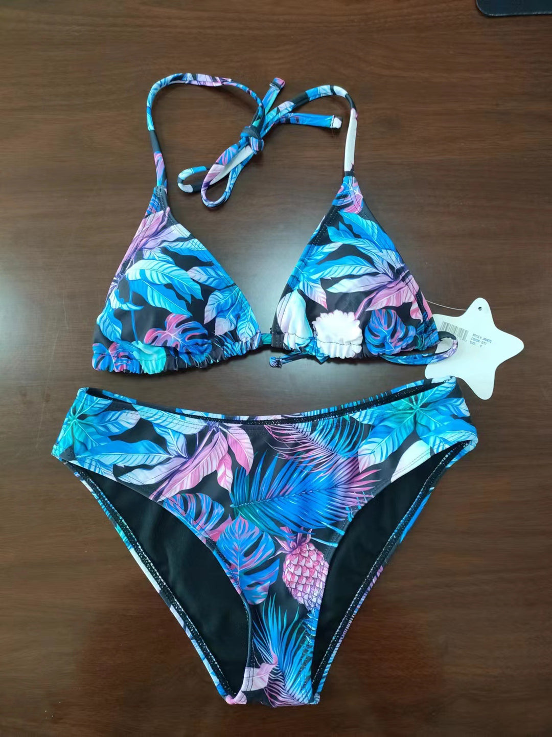 Damen Triangel-Bikini-Set mit tropischem Blattmuster Drune