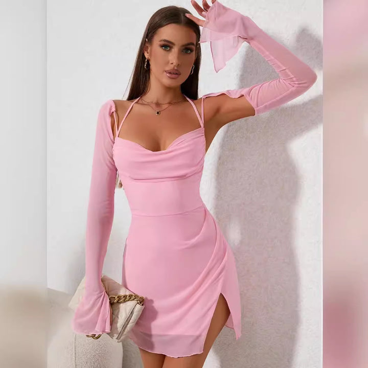 Damen Figurbetontes Kleid mit raffiniertem Langarm-Design und stilvollen Cut-Outs Drune