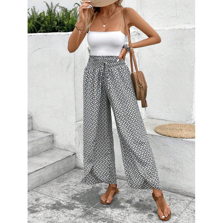 Damen weite Palazzo-Hose mit elastischem Bund und angesagtem Muster Drune