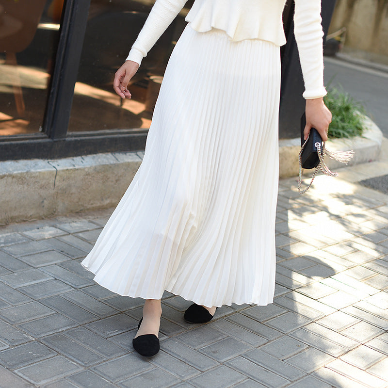 Damen Plissierter Midi-Rock mit elastischem Bund und elegantem Fall Drune