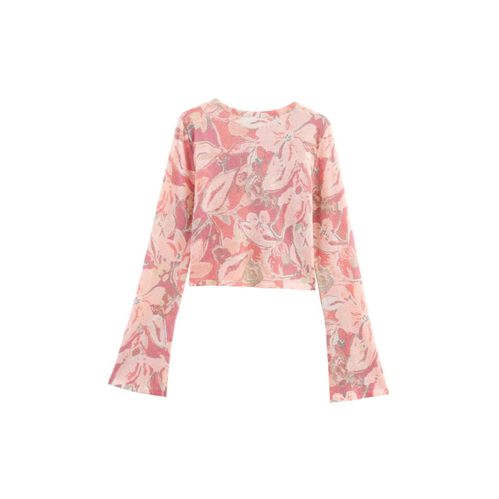 Damen lässiges Crop-Top mit floralem Muster und weiten Ärmeln Drune