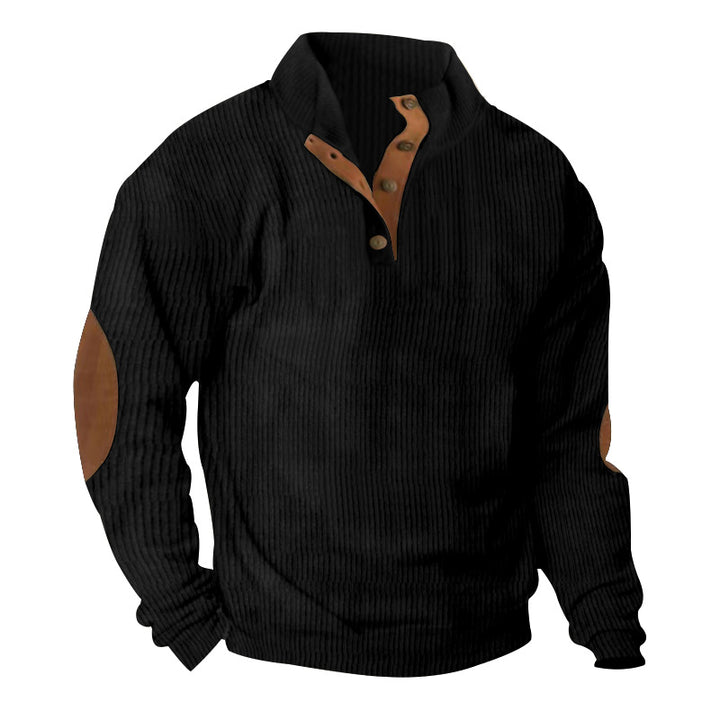 Herren nan gerippter Strickpullover mit Stehkragen und dekorativen Ellenbogenpatches Drune