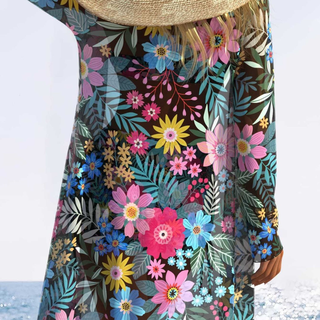 Damen Badeanzug-Set mit floralem Muster und sommerlicher Strandüberwurf Drune