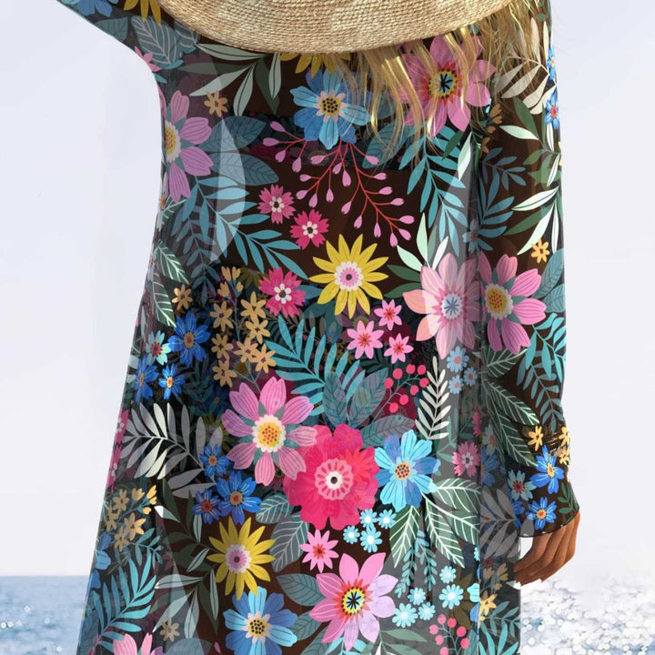 Damen Badeanzug-Set mit floralem Muster und sommerlicher Strandüberwurf Drune