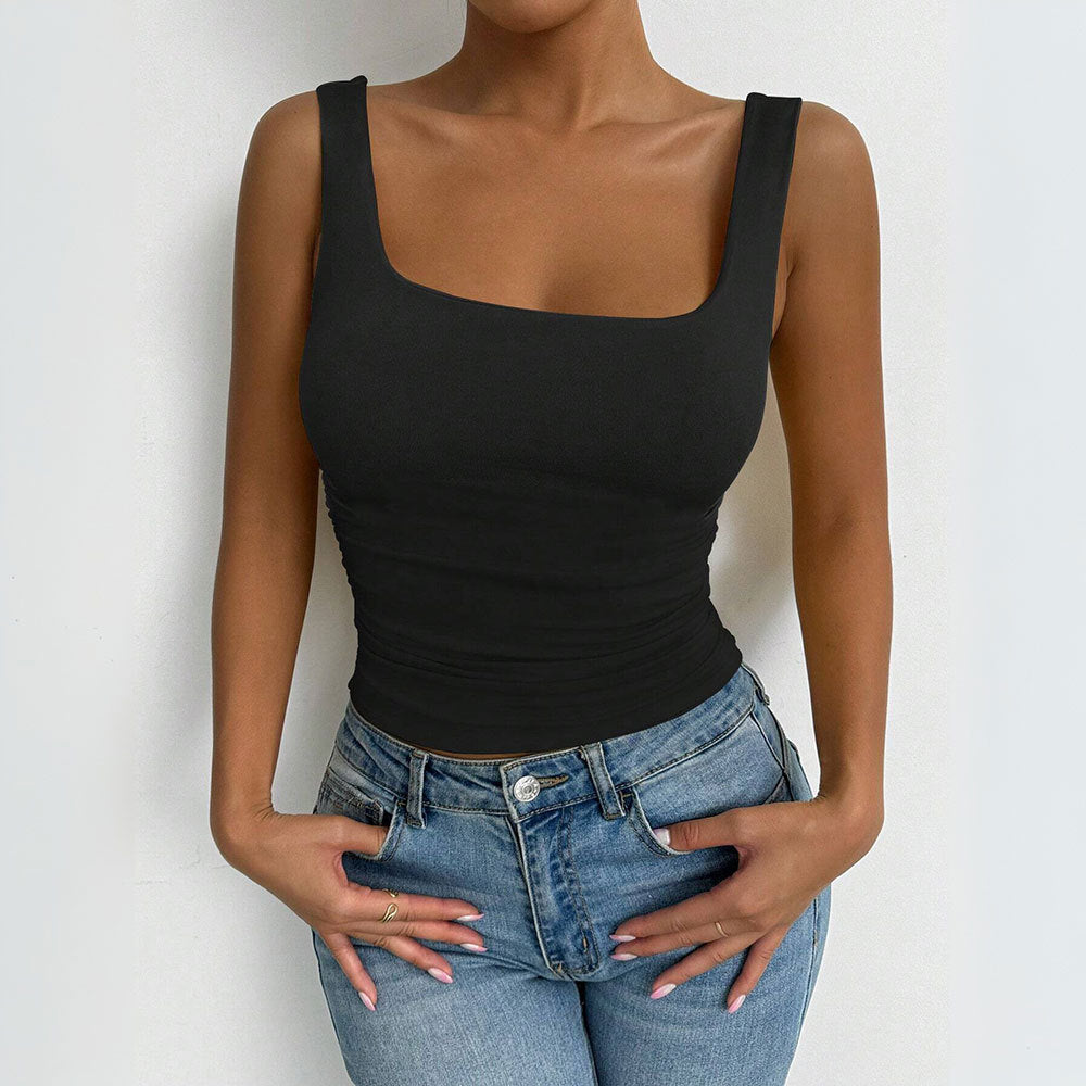 Damen figurbetontes Top mit quadratischem Ausschnitt und Raffungsdetails Drune