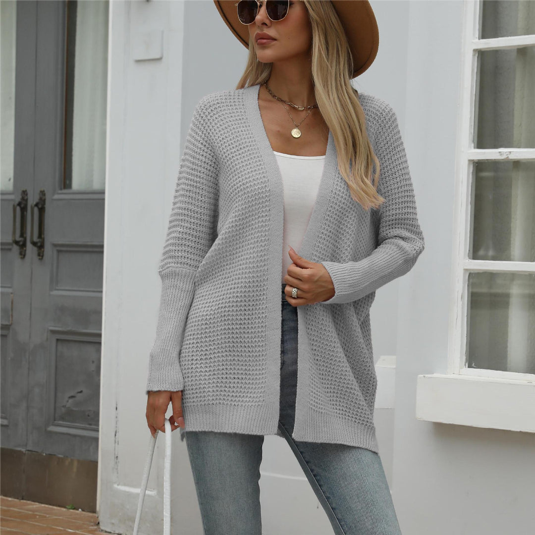 Damen lässiger Strickcardigan mit offener Front und grober Textur Drune