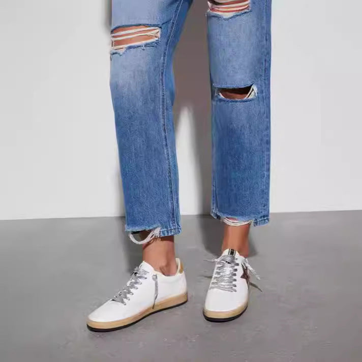 Damen Destroyed Jeans im modischen Bootcut-Stil Drune