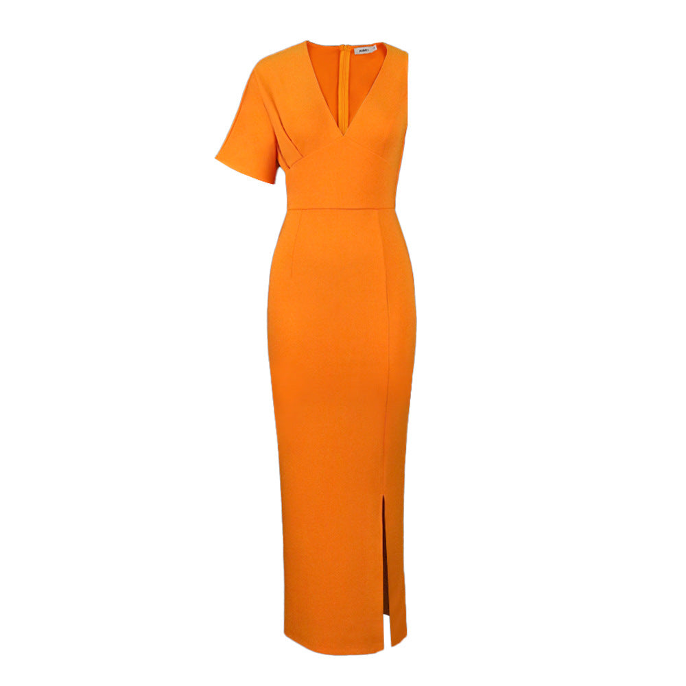 Damen Figurbetontes Maxikleid mit V-Ausschnitt und Seitenschlitz Drune