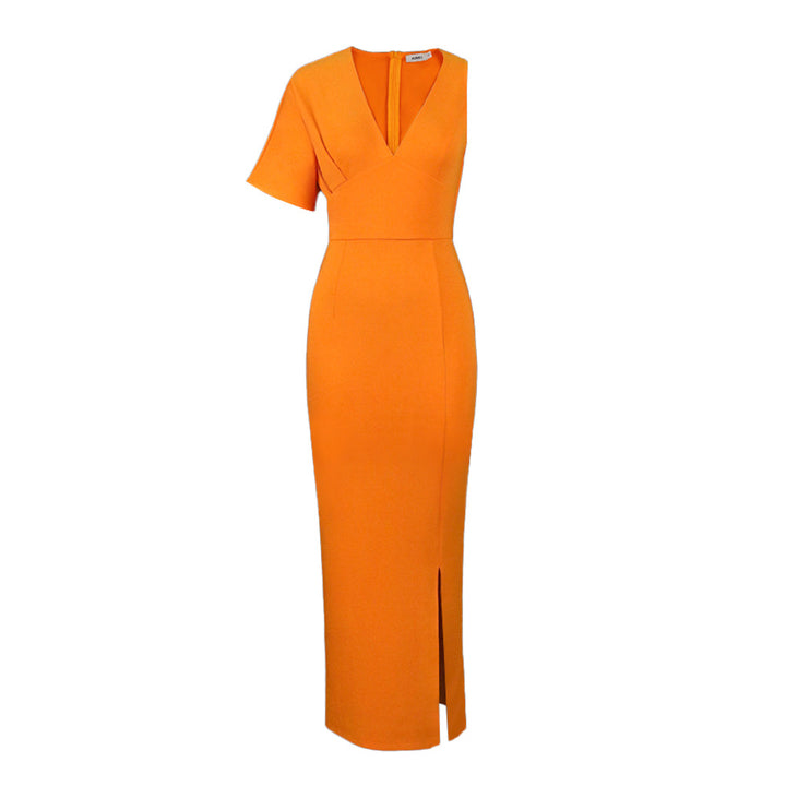 Damen Figurbetontes Maxikleid mit V-Ausschnitt und Seitenschlitz Drune