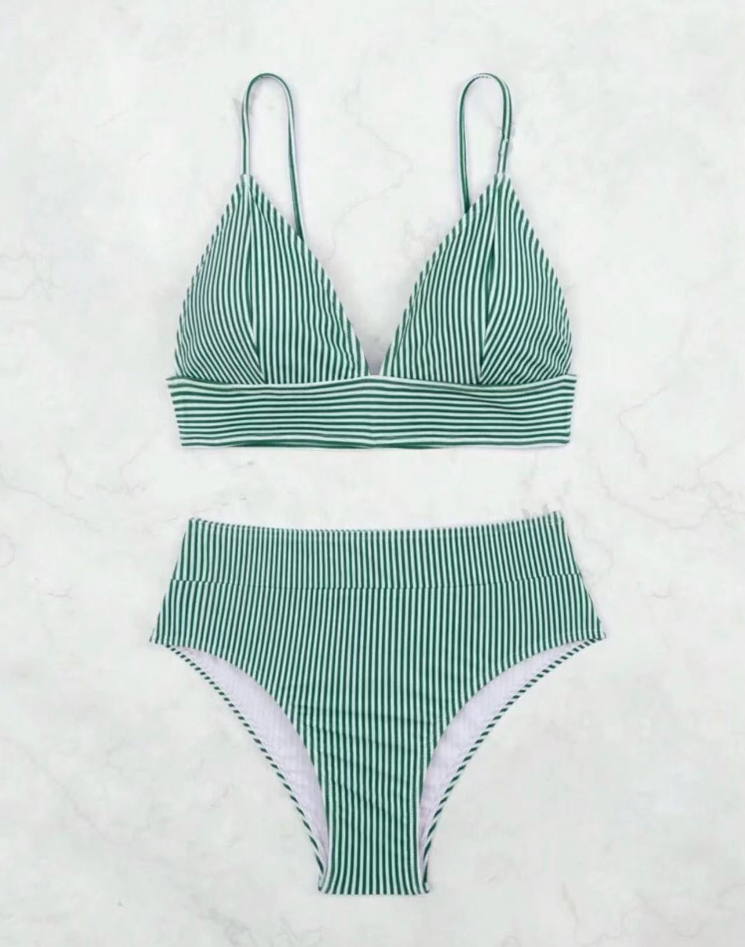 Damen Hochgeschnittener Bikini mit elegantem Streifenmuster Drune