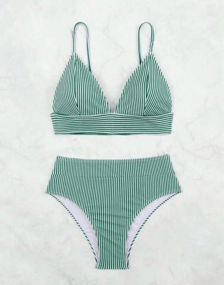Damen Hochgeschnittener Bikini mit elegantem Streifenmuster Drune
