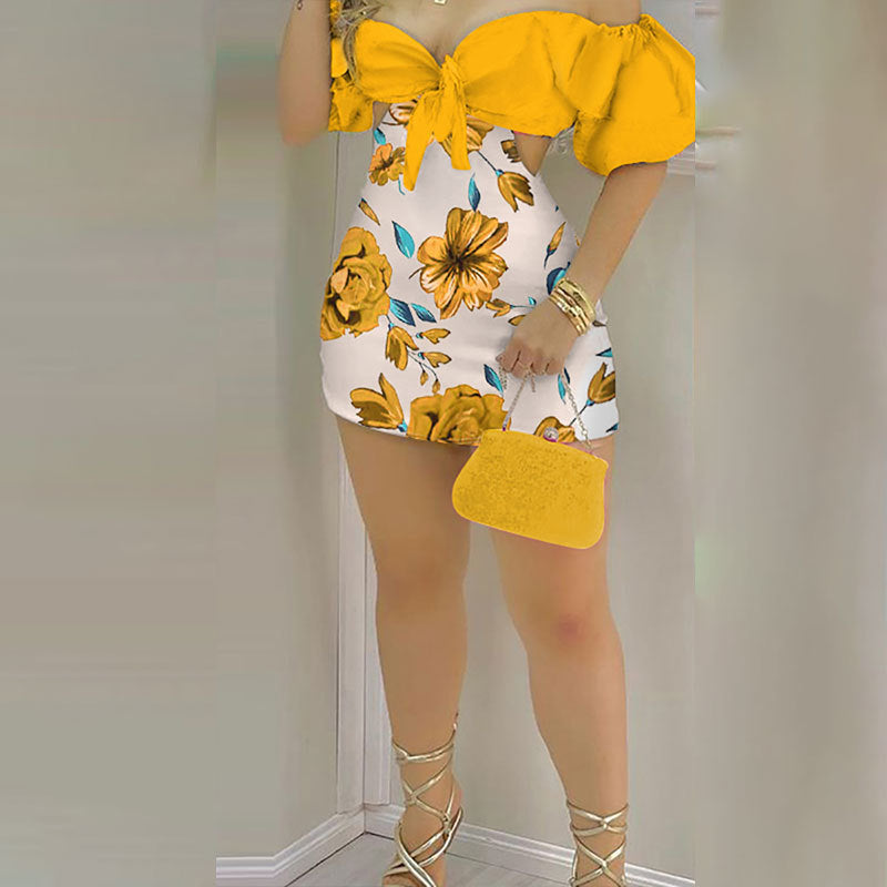 Damen Minikleid mit bunten Volantärmeln und tailliertem Schnitt Drune